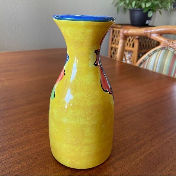 Vintage Bellini PIU Made in Italy Rooster Ceramic Vase Yellow Orange Blue Green - Picture 6 of 11